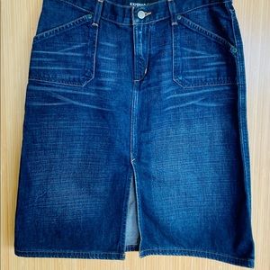 Classic jean skirt from Express.  Knee length with front slit for comfort.